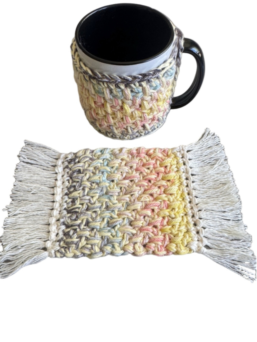 Crochet Mug Cozy and Coaster Mug Rug Set - 100% Cotton Great Gift!